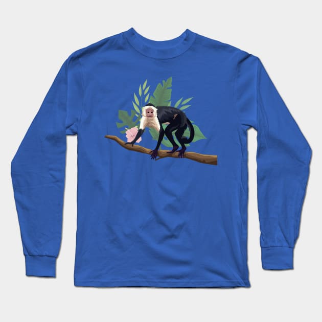 capuchin monkey tree branch Long Sleeve T-Shirt by Mako Design 